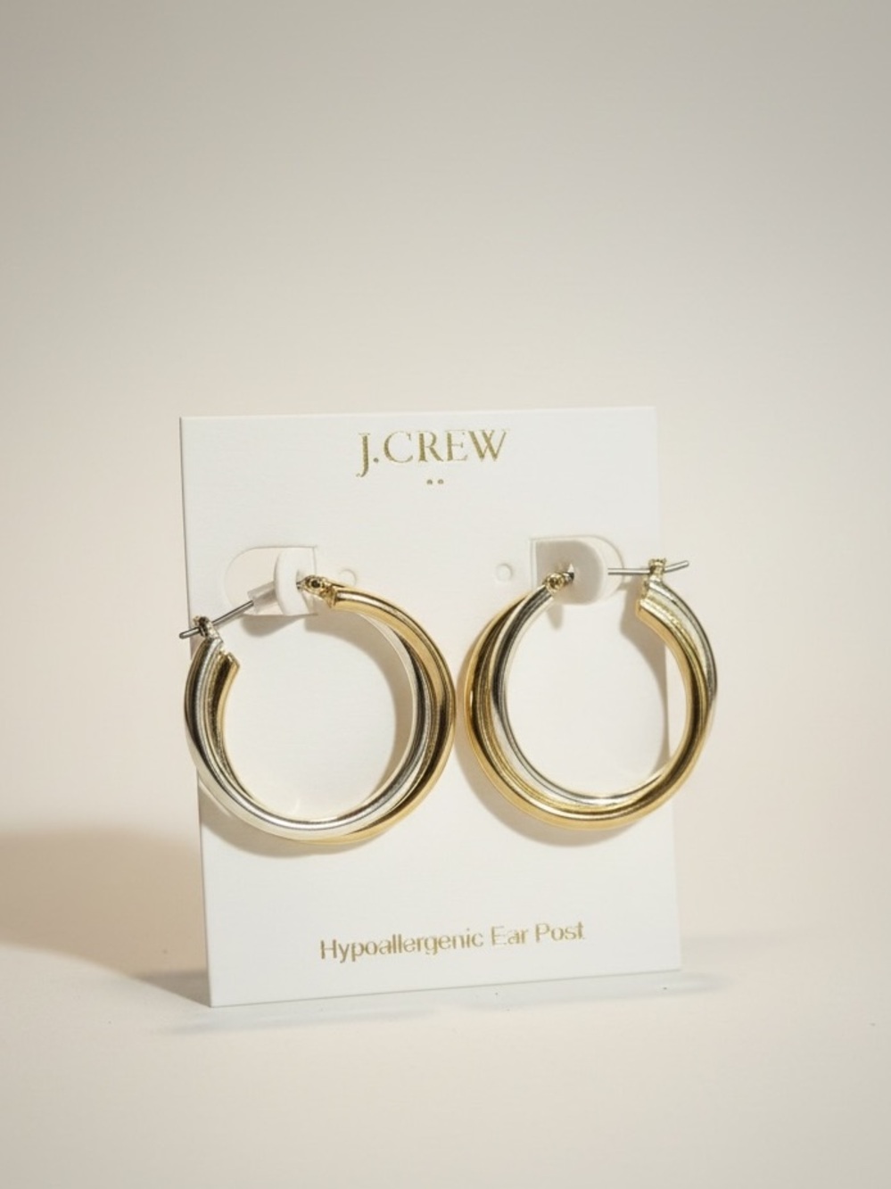 NWT J. Crew factory Mixed-metal hoop earrings gold silver